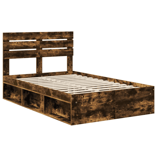 Estrutura de cama de casal com cabeceira - Carvalho Defumado 135 x 190 cm