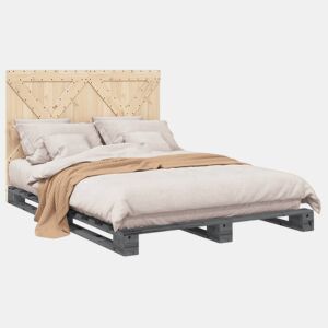 Estrutura de Cama de casal para adultos com cabeceira 140x200 cm pinho maciço cinza
