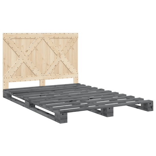 Estrutura de Cama de casal para adultos com cabeceira 140x200 cm pinho maciço cinza