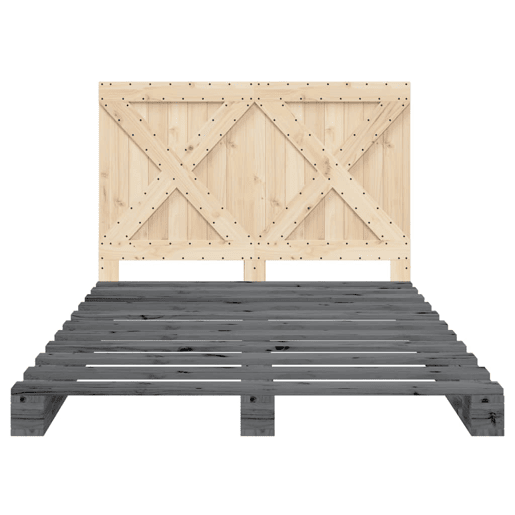 Estrutura de Cama de casal para adultos com cabeceira 140x200 cm pinho maciço cinza