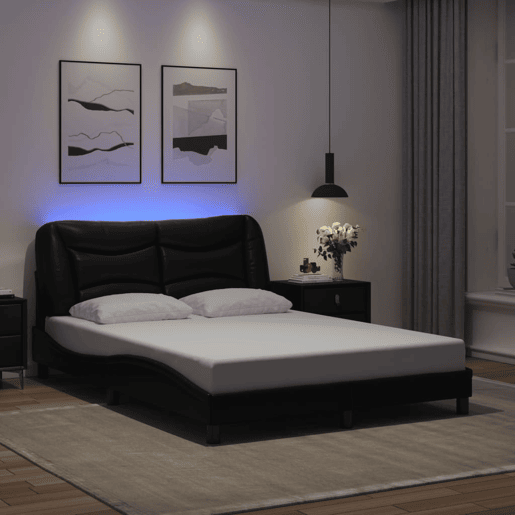 Estrutura de Cama de casal moderno com LED - 140x200cm preto