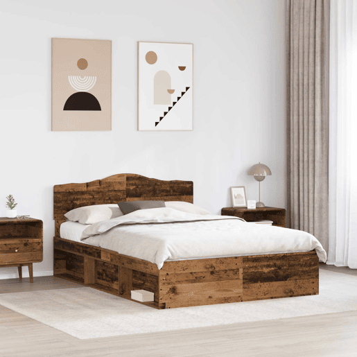 Estrutura de cama de casal com cabeceira - Madeira antiga 140 x 190 cm