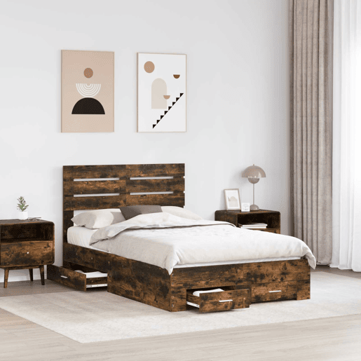 Estrutura da Cama de casal moderno para adultos com gaveta com cabeceira Madeira processada