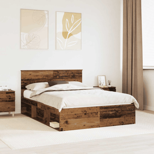Estrutura de cama de casal com cabeceira - Madeira antiga 135 x 190 cm