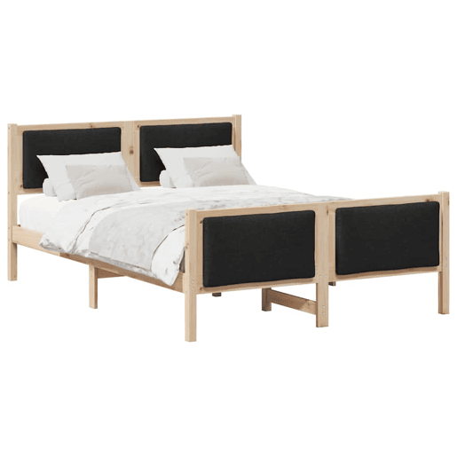 Estrutura de cama de casal com cabeceira - Preto 140 x 200 cm tecido