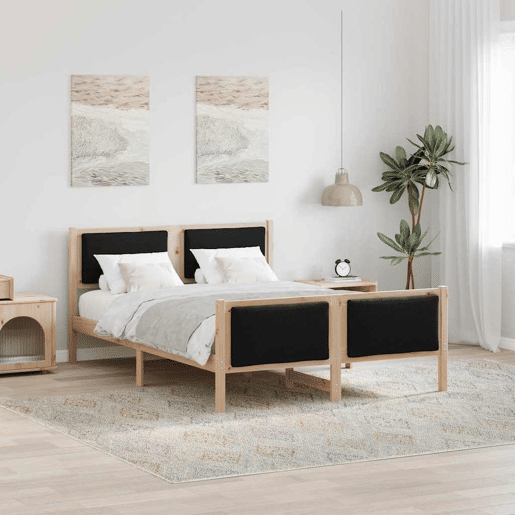 Estrutura de cama de casal com cabeceira - Preto 140 x 200 cm tecido