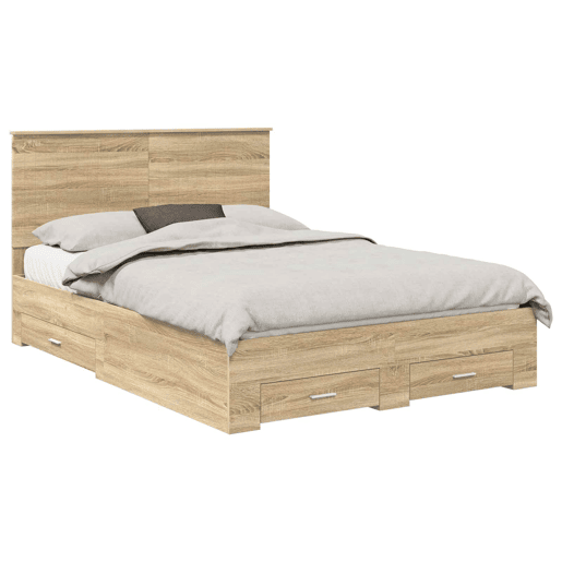 Estrutura da Cama de casal moderno com cabeceira Carvalho Sonoma 135 x 190 cm