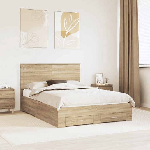 Estrutura da Cama de casal moderno com cabeceira Carvalho Sonoma 135 x 190 cm