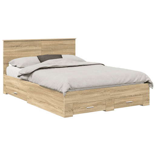Estrutura da Cama de casal moderno com cabeceira Carvalho Sonoma 140 x 190 cm