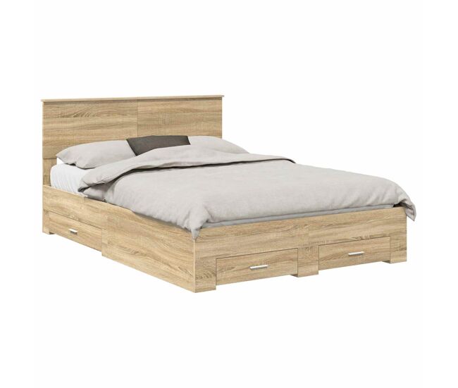 Estructura de cama matrimonial estilo con cabecera roble sonoma 140 x 190 cm