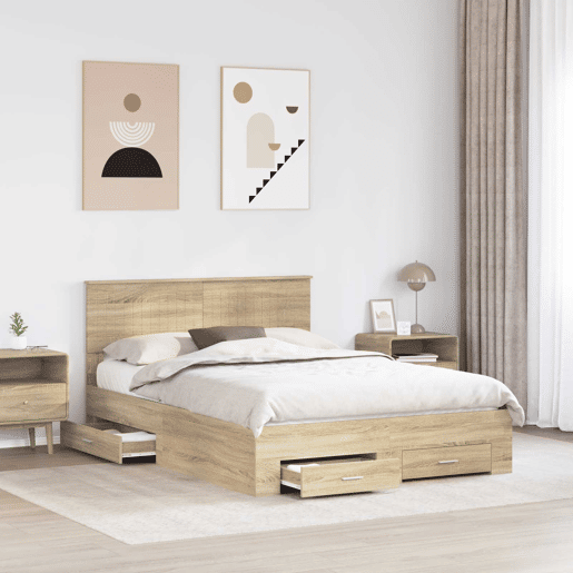 Estrutura da Cama de casal moderno com cabeceira Carvalho Sonoma 140 x 190 cm