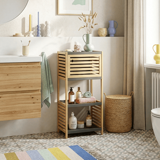 Estante de casa de banho Kydesby 3 níveis bambu 83x39x30cm NaturalCinzento en.casa