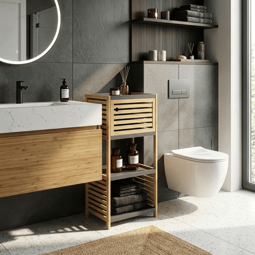 Estante de casa de banho Kydesby 3 níveis bambu 83x39x30cm NaturalCinzento en.casa