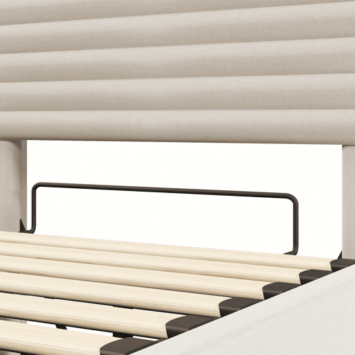 Cama estofada 90x200 cm - Com porta USB Tipo-C, iluminação LED, armazenamento hidráulico, compartimento Flip-Top, controlo por botãoApp, sem colchão - Bege