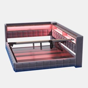 Sofá-cama multifuncional 140x200 - armazenamento hidráulico, prateleira, LED, USB, tomada - cinza escuro
