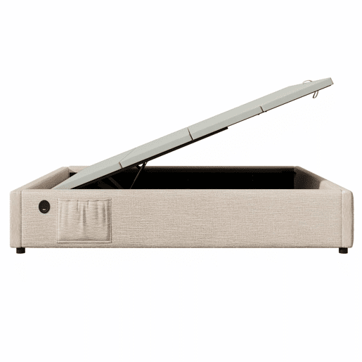 Cama de casal estofada 160x200 - com arrumação, USB-C, base completa, sem cabeceira - begenatural