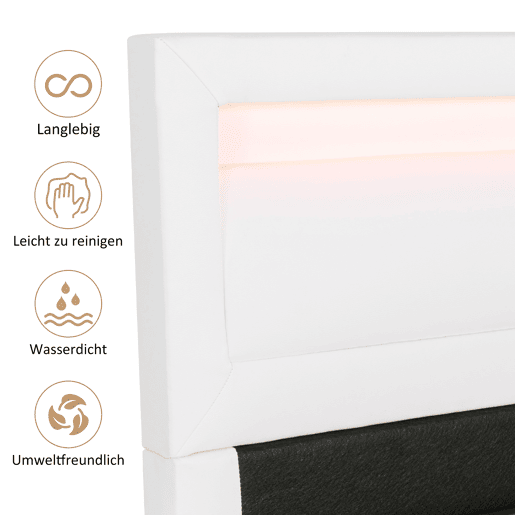 Cama contentor com LED 140x200cm - pele sintética - Branco Cama contentor com LED 140x200cm - pele sintética - Branco