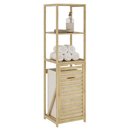 Estante de casa de banho com cesto Anun bambu 130x36x33 cm - NaturalBeige en.casa