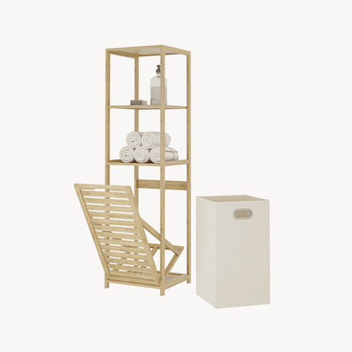 Estante de casa de banho com cesto Anun bambu 130x36x33 cm - NaturalBeige en.casa