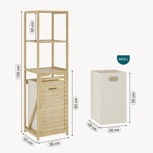 Estante de casa de banho com cesto Anun bambu 130x36x33 cm - NaturalBeige en.casa