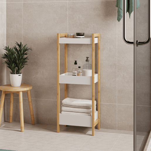 Estante de casa de banho Anun com 3 cestos de bambu 75x28x20 cm - Natural  Branco en.casa