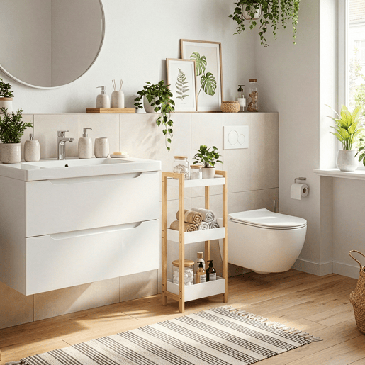 Estante de casa de banho Anun com 3 cestos de bambu 75x28x20 cm - Natural  Branco en.casa