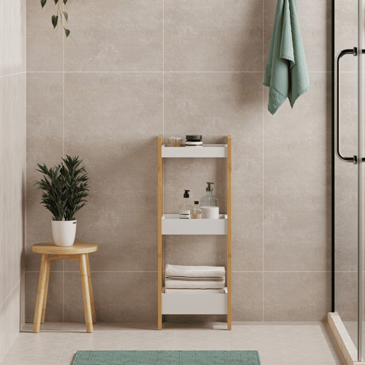 Estante de casa de banho Anun com 3 cestos de bambu 75x28x20 cm - Natural  Branco en.casa