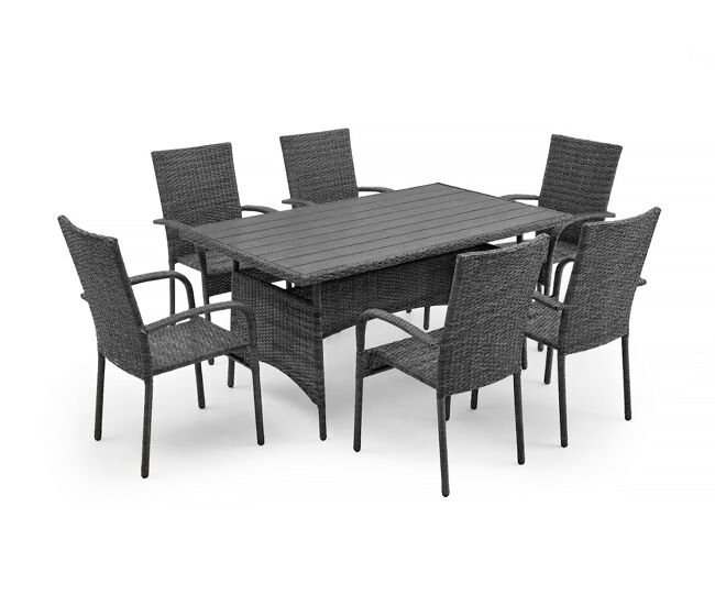 Mesa de comedor + 6 sillas en ratan pe. muebles de jardin y terraza, ratan gris