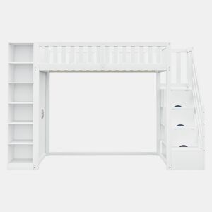 Cama alta multifuncional 90x200 cm - com prateleiras, armário de arrumação e armário grande - branca