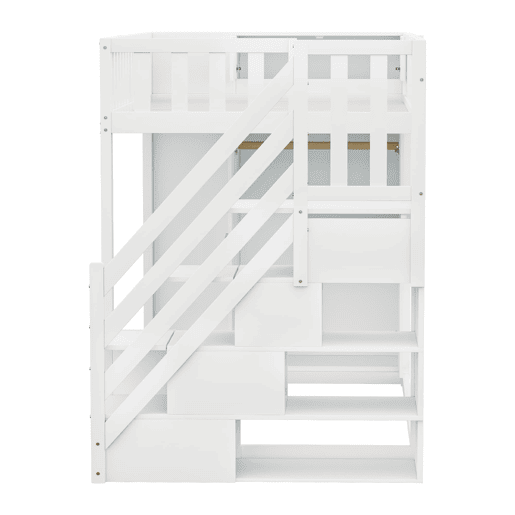 Cama alta multifuncional 90x200 cm - com prateleiras, armário de arrumação e armário grande - branca