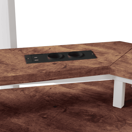 Cama alta + secretária 140x200 cm - LED RGB, USB, Tipo-C, tomadas, painel perfurado - Branco