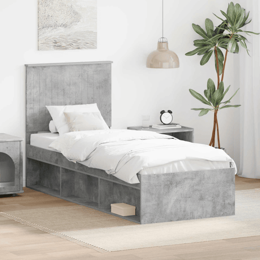 Estrutura de cama de solteiro para adultos com cabeceira Cinza Concreto 75 x 190 cm