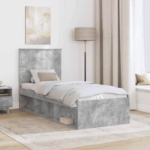 Estrutura de cama de solteiro para adultos com cabeceira Cinza Concreto 75 x 190 cm