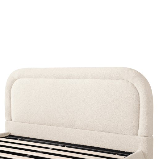 Cama de casal 140x190 cm - Cabeceira acolchoada, estrado de ripas, arrumação, hidráulica - Bege Cama de casal 140x190 cm - Cabeceira acolchoada, estrado de ripas, arrumação, hidráulica - Bege