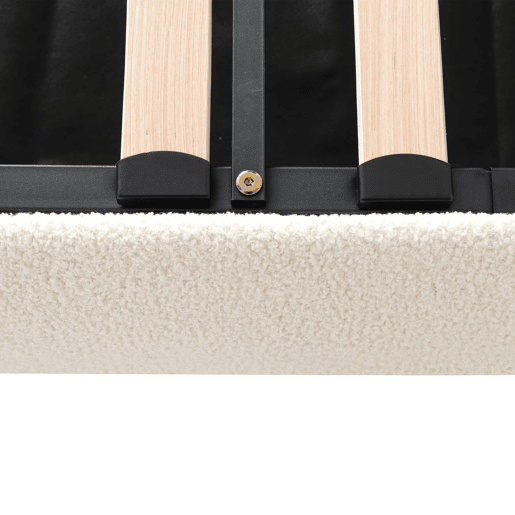 Cama de casal 140x190 cm - Cabeceira acolchoada, estrado de ripas, arrumação, hidráulica - Bege Cama de casal 140x190 cm - Cabeceira acolchoada, estrado de ripas, arrumação, hidráulica - Bege