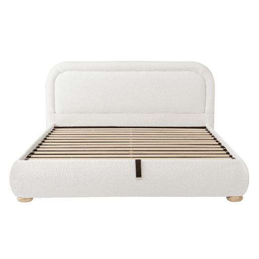 Cama de casal 160x200 cm - hidráulica, com estrado e grande espaço de arrumação, cabeceira estofada - Branco