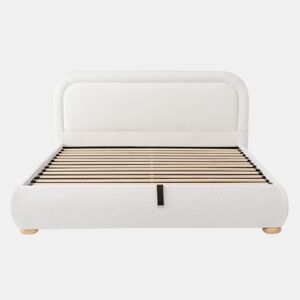 Cama de casal 160x200 cm - hidráulica, com estrado e grande espaço de arrumação, cabeceira estofada - Branco