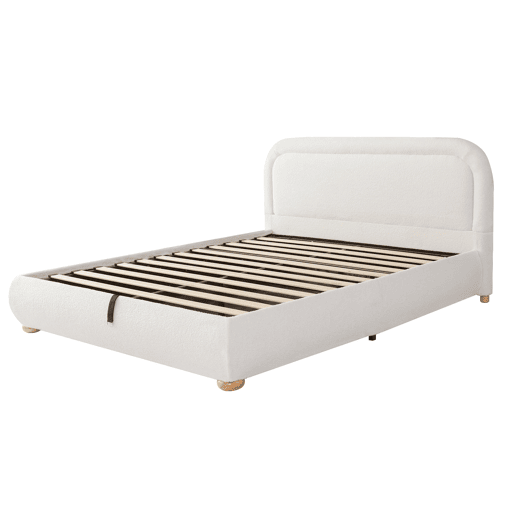 Cama de casal 160x200 cm - hidráulica, com estrado e grande espaço de arrumação, cabeceira estofada - Branco