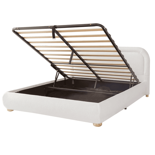 Cama de casal 160x200 cm - hidráulica, com estrado e grande espaço de arrumação, cabeceira estofada - Branco