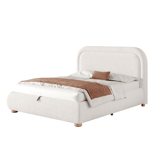 Cama de casal 160x200 cm - hidráulica, com estrado e grande espaço de arrumação, cabeceira estofada - Branco