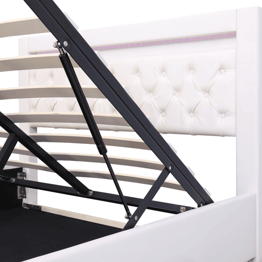 Cama estofada 140x190 cm - armazenamento hidráulico, estrado de ripas, LED, PU - Branco Cama estofada 140x190 cm - armazenamento hidráulico, estrado de ripas, LED, PU - Branco