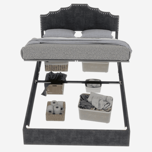 Cama estofada 160x200 - cabeceira macia e canapé rebatível com pistão - cinzento