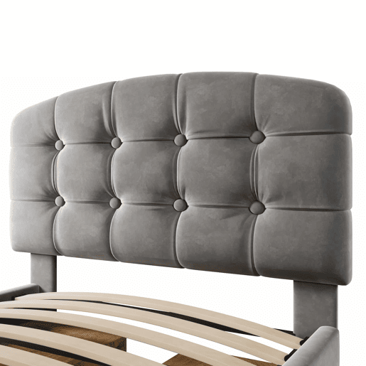 Cama individual 90x200 - estofada em veludo, cabeceira ajustável, com gavetas e espaço de arrumação - cinzenta