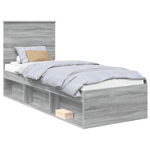 Estrutura de cama de solteiro com cabeceira - Cinza Sonoma 75 x 190 cm