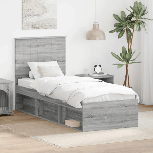Estrutura de cama de solteiro com cabeceira - Cinza Sonoma 75 x 190 cm
