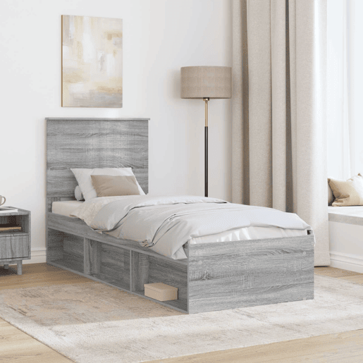 Estrutura de cama de solteiro com cabeceira - Cinza Sonoma 75 x 190 cm