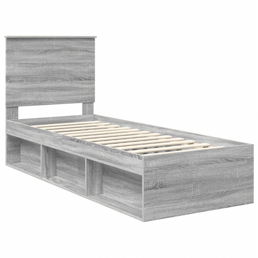 Estrutura de cama de solteiro com cabeceira - Cinza Sonoma 75 x 190 cm
