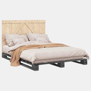 Estrutura de Cama de casal para adultos com cabeceira 140x200 cm pinho maciço cinza