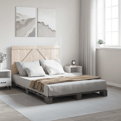 Estrutura de Cama de casal para adultos com cabeceira 140x200 cm pinho maciço cinza