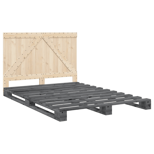 Estrutura de Cama de casal para adultos com cabeceira 140x200 cm pinho maciço cinza